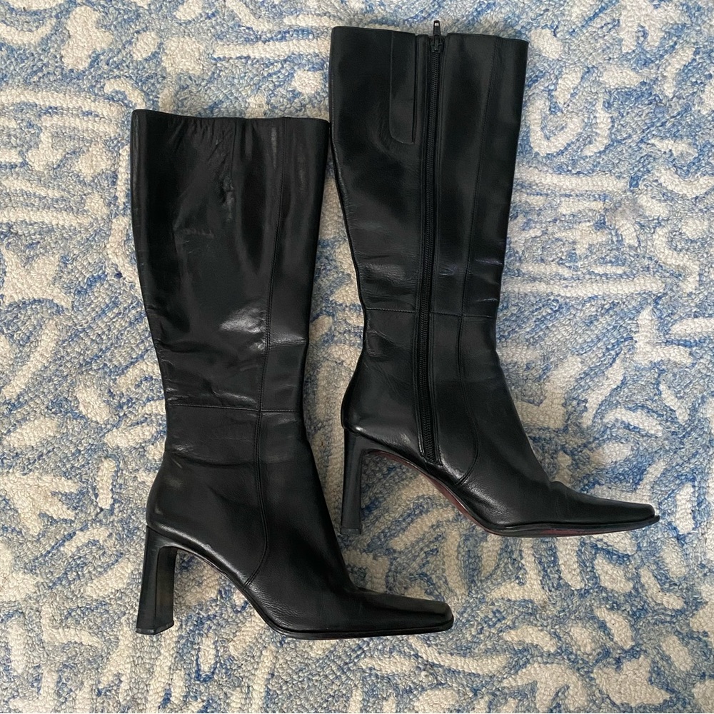 Vintage Nine West Black Leather Knee-High Heeled Boots